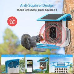 Close-up of SMONET Bird Feeder camera lens and bird seed compartment