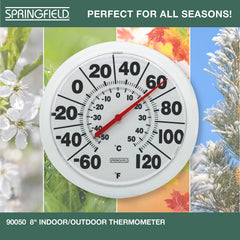 Close-up of Springfield thermometer's large numbers and red pointer