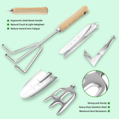 Close-up of stainless steel garden trowel from Snuggalux set