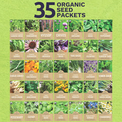 Close-up of SWEET YARDS herb seed packets including basil and cilantro
