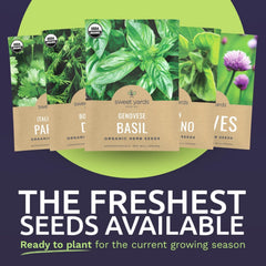 Close-up of SWEET YARDS Organic Herb Seeds packaging