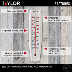 Close-up of Taylor Jumbo Thermometer dial with temperature readings