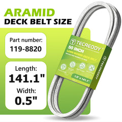 Close-up of Tecreddy deck belt showing aramid fiber construction