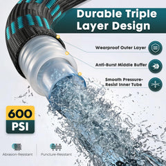 Close-up of the 10-pattern spray nozzle on VERDOW garden hose