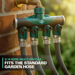 Close-up of the 2WAYZ Dual Outlet Water Hose Splitter showing bolted components