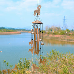 Close-up of the aluminium tubes and bells of the dachshund wind chimes
