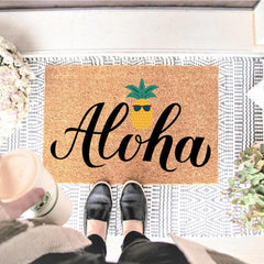 Close-up of the anti-slip PVC backing on the Aloha Pineapple Doormat