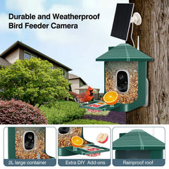Close-up of the Aprilmin bird feeder camera lens