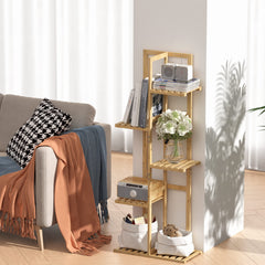 Close-up of the bamboo material and smooth finish on the plant stand