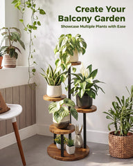 Close-up of the Bamworld 4 Tier Plant Stand wooden trays