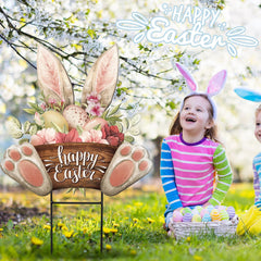 Close-up of the bunny design on the Amyhill Easter garden stake