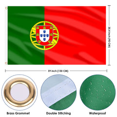 Close-up of the canvas header and brass grommets on the Portugal flag
