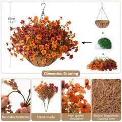 Close-up of the coir basket and metal chains of hanging flowers