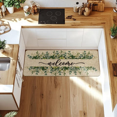 Close-up of the Eucalyptus floral design on the doormat