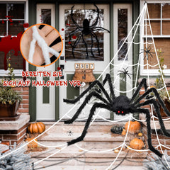 Close-up of the giant fake spider in the Halloween decoration set