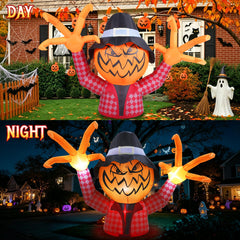Close-up of the GIFTFIND Pumpkin Monster's angry face and black witch hat