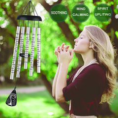 Close-up of the healing poem on JUST FOR WIND wind chimes