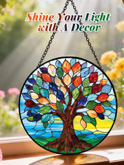 Close-up of the intricate design on the Tree of Life suncatcher