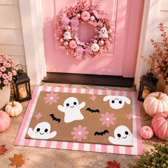 Close-up of the pink ghost design on the Drydiet door mat
