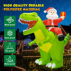 Close-up of the Santa and dinosaur details on the inflatable