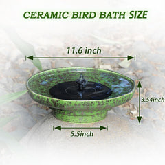 Close-up of the solar fountain feature of the bird bath