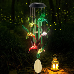 Close-up of the solar panel on hummingbird wind chimes