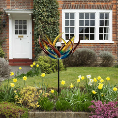 Close-up of the solar powered glass ball on the Tulip Wind Spinner