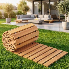 Close-up of the sturdy wooden planks of LANVIA pathway