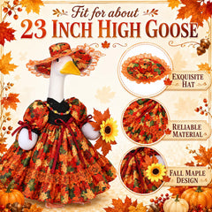 Close-up of the Suzile Fall Goose Outfit featuring a maple leaf bouquet
