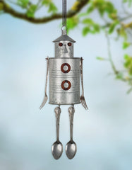 Close-up of the tin man crafted from forks and spoons
