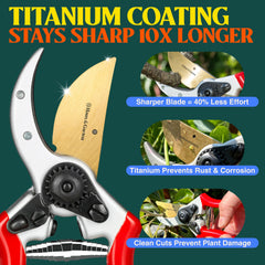 Close-up of the titanium-coated blades on pruning shears