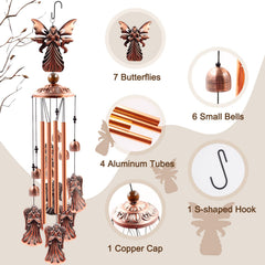 Close-up of the wind chimes showing small angels and bells