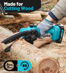 Close-up of Tietoc Mini Chainsaw blade and auto oiler system