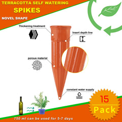 Close-up of TKSCUSR terracotta self-watering stake showing design