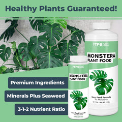Close-up of TPS NUTRIENTS Monstera Plant Food label and details
