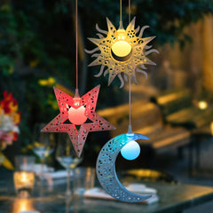 Close-up of Tryme Solar Wind Chimes in outdoor setting