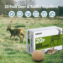 Close-up of USKICH Deer Repellent ball in garden setting