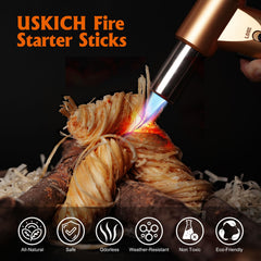 Close-up of USKICH fire starters showing natural wood and wax