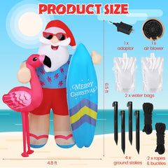 Close-up of Vivantia inflatable Santa holding a flamingo