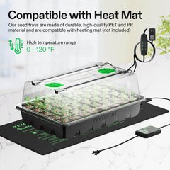 Close-up of VIVOSUN seed starter kit showing clear dome and seedlings