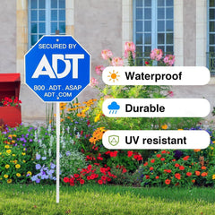 Close-up of VPLDAFX ADT Security Sign text