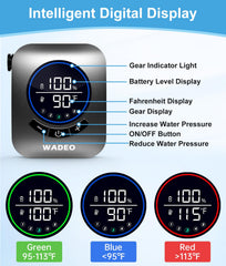 Close-up of WADEO shower head adjustable spray modes
