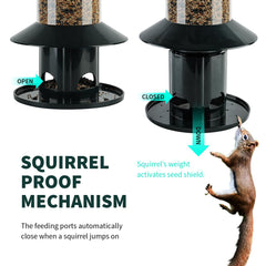 Close-up of weight-sensitive feeding port on Dreamdrawer bird feeder