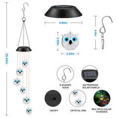 Close-up of Wjiang Solar Wind Chimes featuring crystal owls