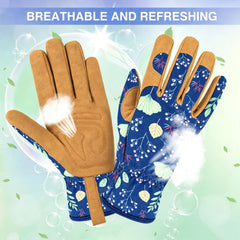 Close-up of WOHEER Leather Gardening Gloves, ergonomic palm design