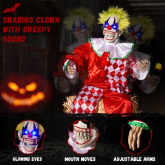 Close-up of YFFSMYA clown's posable arms and costume details