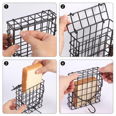 Close-up of Yojanner suet cage feeder locking system