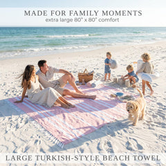Close-up of ZICOTO beach blanket tassels and striped design