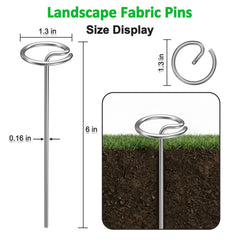 Close-up view of 6-inch galvanized landscape staples