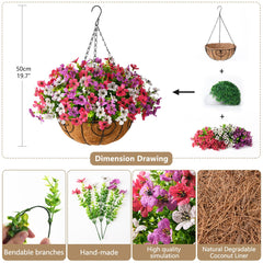 Close-up view of the artificial daisies in hanging basket